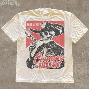 Smoking Skeleton Unisex Adult Tee, Cowboy Killers Shirt, Funny Skull